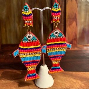 Colorful Beaded and Bling Fish Dangler Earrings